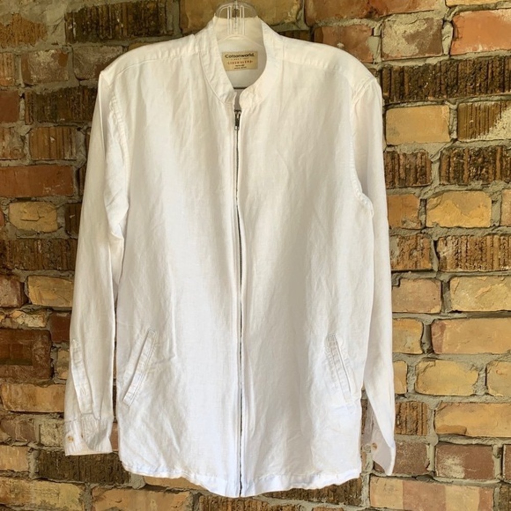 Crewcut White Linen-Blend Zip Shirt Jacket